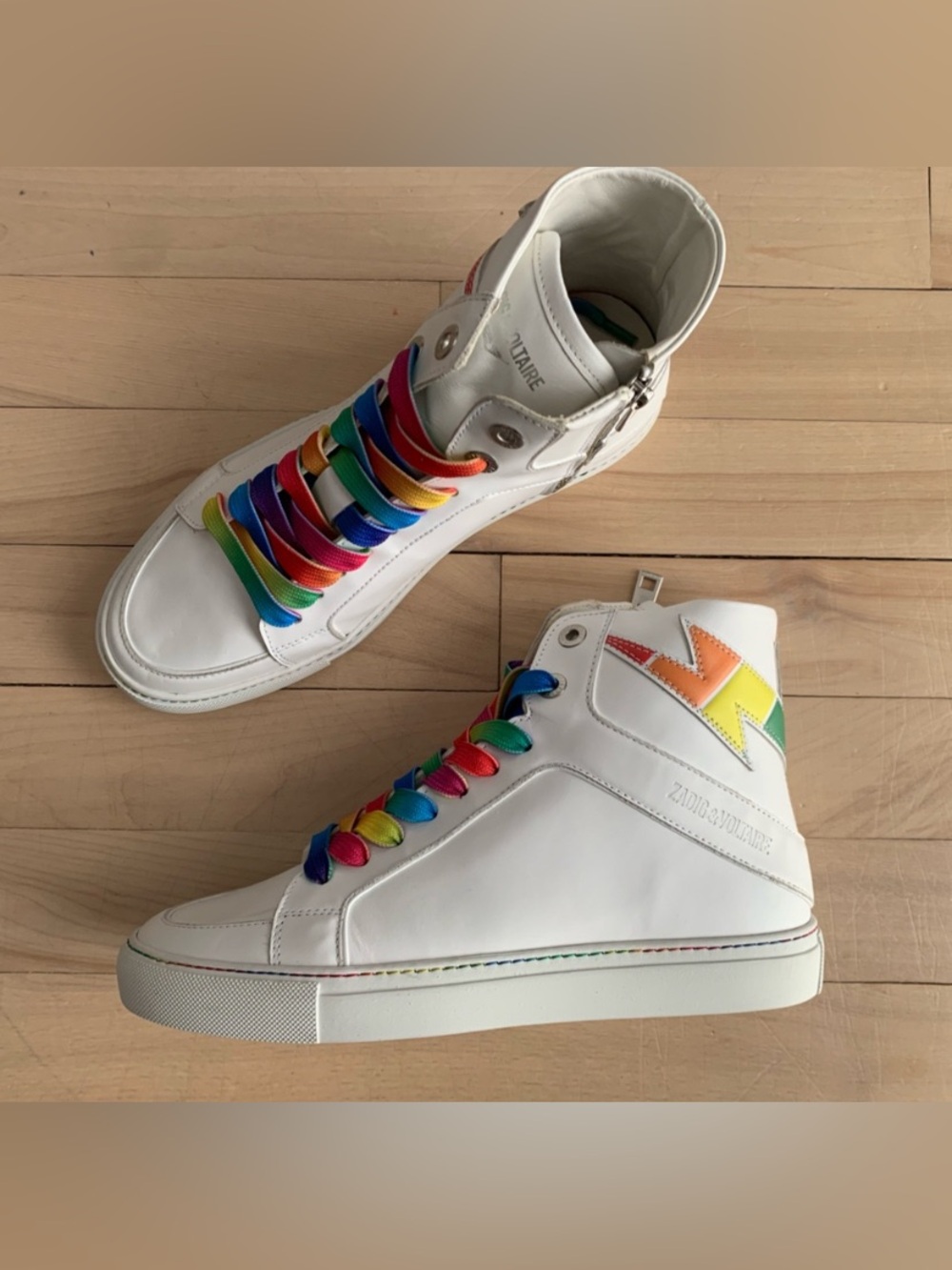 🆕 ZADIG & VOLTAIRE - ZV1747 Flash Pride High-Top Sneakers w Rainbow Laces